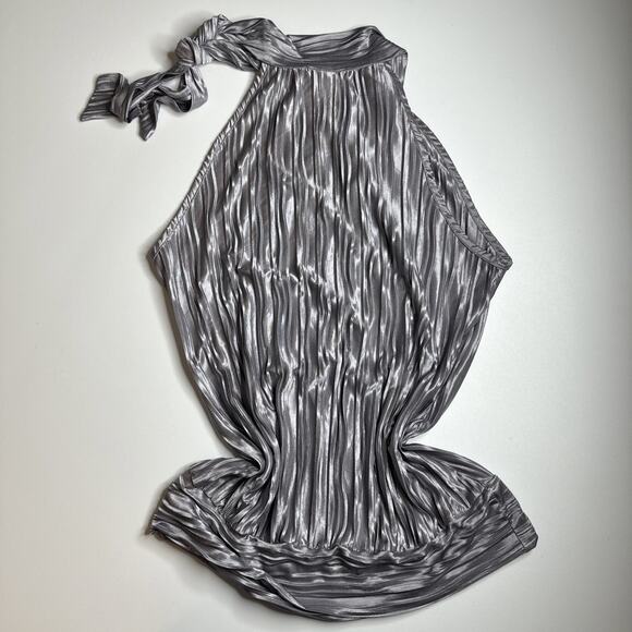 Y2K Heart And Soul Silver Metallic Pleated Halter Top Clubwear Party Glam L USA - Picture 5 of 12